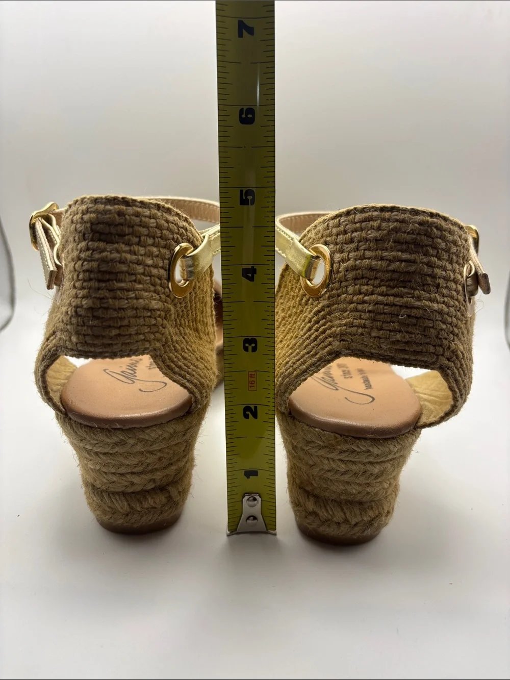 Gaimo Taupe Suede Espadrille Wedge with Gold Ankle Strap Size 40/9